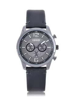 Flash Sale 🧨 IZOD Black Strap ⌚ Watch w Faux Chronograph 😉 -Swimsuit Shop Belk 1054