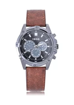 Buy 🥰 IZOD Dark Brown Strap ⌚ Watch w Faux Chronograph 😀 -Swimsuit Shop Belk 1113