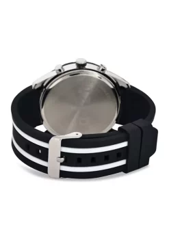 New 😉 IZOD Men's Black and White Striped Rubber Strap ⌚ Watch 🎁 -Swimsuit Shop Belk 1123