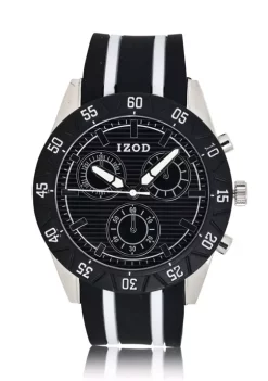 New 😉 IZOD Men's Black and White Striped Rubber Strap ⌚ Watch 🎁 -Swimsuit Shop Belk 1124