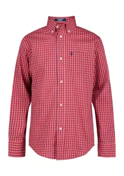 Outlet 🔥 IZOD Boys 8-20 Long Sleeve Stretch Charleston Plaid 👚 Shirt ❤️