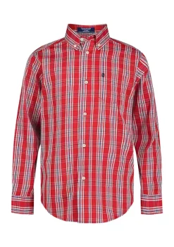 Brand new 🌟 IZOD Boys 8-20 Long Sleeve Stretch Avalon Plaid 👕 Shirt 👏 -Swimsuit Shop Belk 443