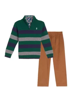 Deals 🎁 IZOD Toddler Boys Allover Bar Stripe 1/4 Zip Sweater Set 👏 -Swimsuit Shop Belk 483