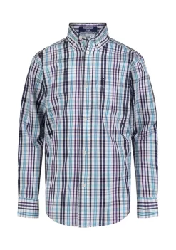 Wholesale 🔥 IZOD Boys 8-20 Long Sleeve Stretch Atlantic Plaid 👚 Shirt 🔥