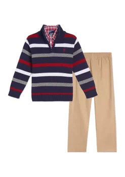 Deals 🌟 IZOD Toddler Boys Allover Mini Stripe 1/4 Zip Sweater Set ✔️ -Swimsuit Shop Belk 530