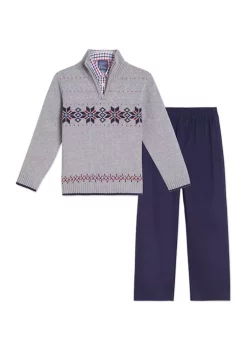 Discount 🥰 IZOD Toddler Boys Snowflake Fairisle 1/4 Zip Sweater Set 🧨