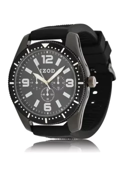 Promo 🥰 IZOD Black Textrured Silicone Starp ⌚ Watch 👏 -Swimsuit Shop Belk 980