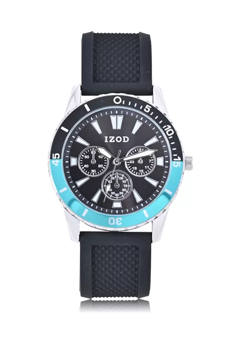 Promo ๐ IZOD Black Textured Silicone Strap โ Watch with Aqua Accent Bezel โจ 3 Promo ๐ IZOD Black Textured Silicone Strap โ Watch with Aqua Accent Bezel โจ